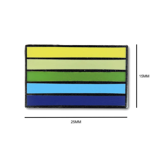 Colorful striped patch with dimensions on a white background