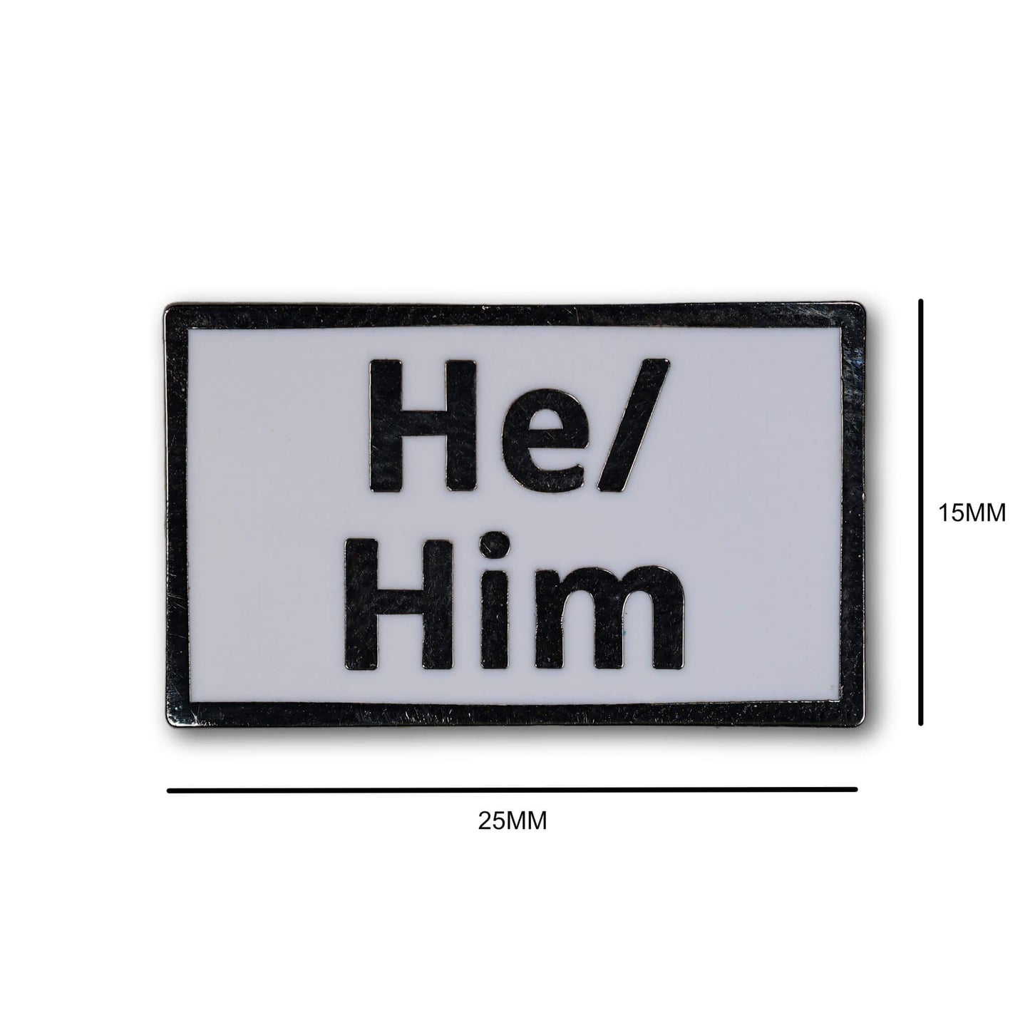 Rectangular patch with 'He/ Him' text on a white background