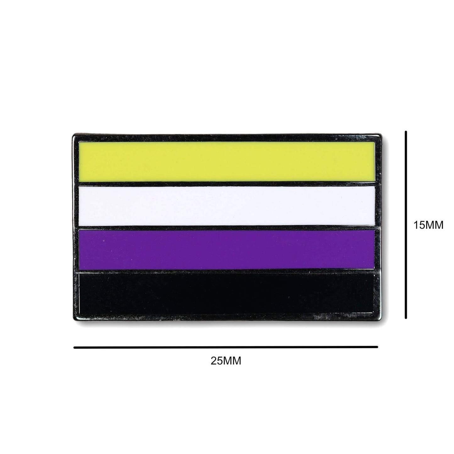 A non-binary pride flag with dimensions on a white background
