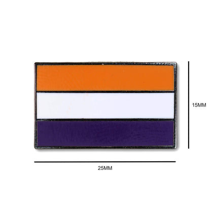 Three-color rectangular patch with dimensions on a white background