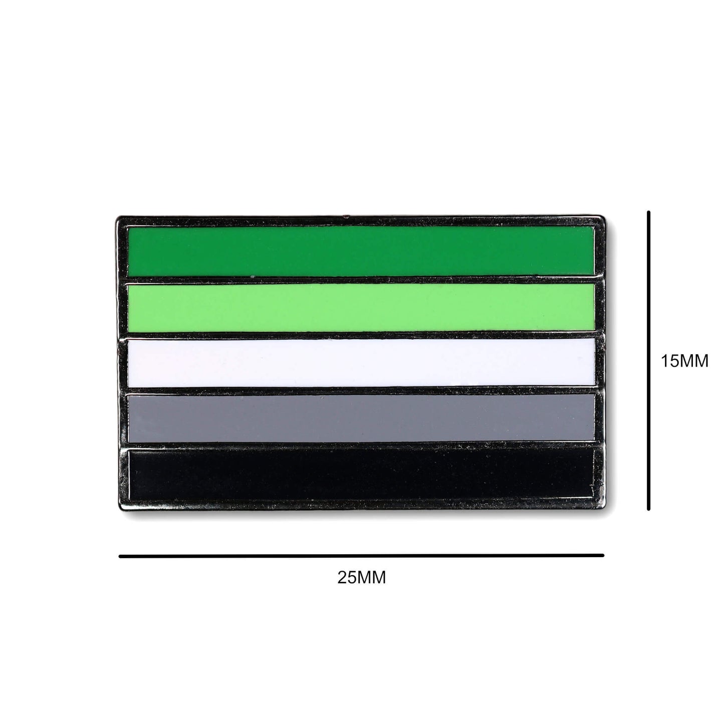 Colorful striped badge with dimensions on a white background