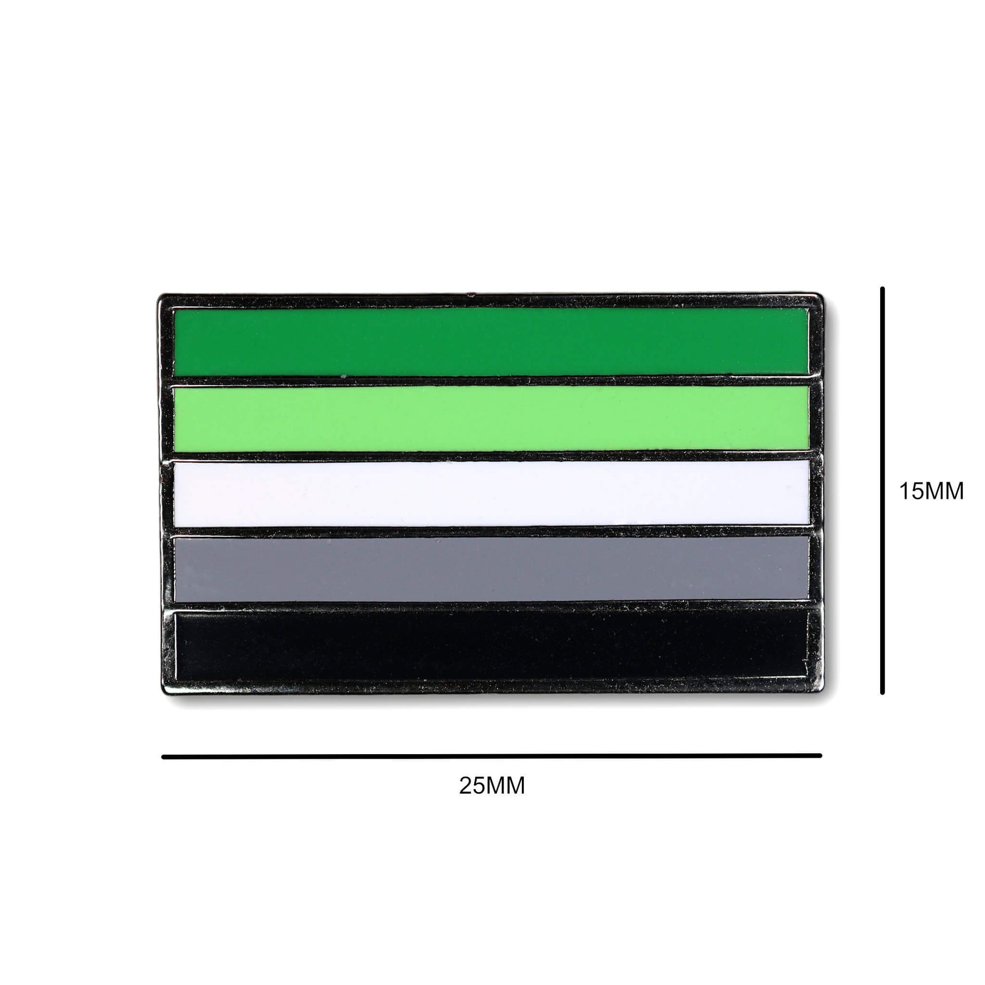 Colorful striped badge with dimensions on a white background