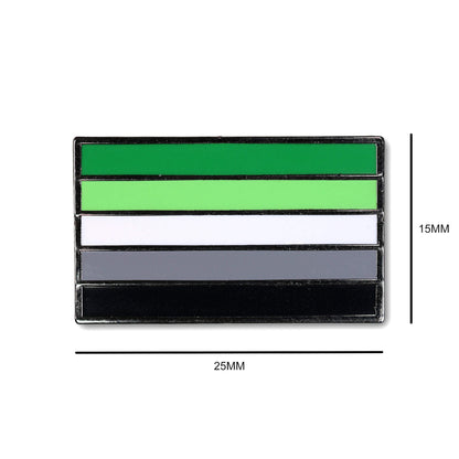 Colorful striped badge with dimensions on a white background