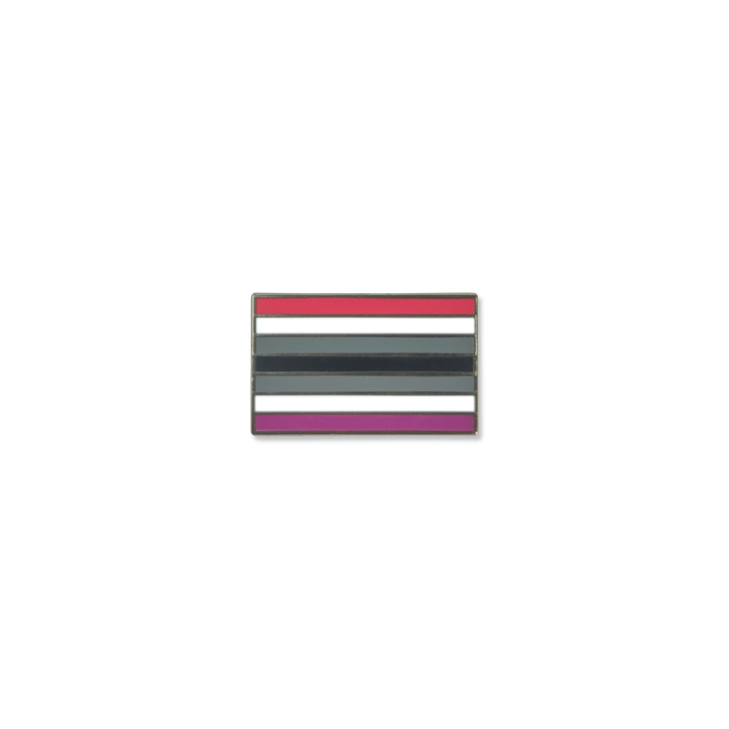 BPD flag lapel pin with six clean horizontal bars in red, white, dark gray, light gray, white, and magenta.