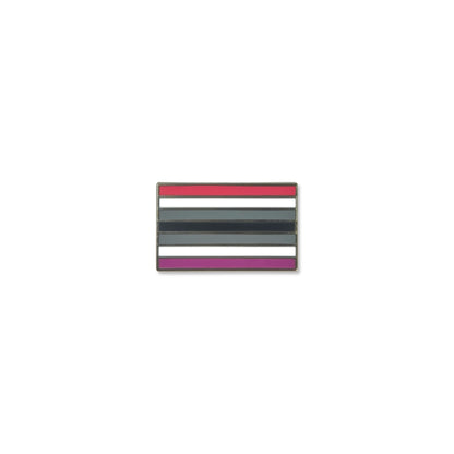 BPD flag lapel pin with six clean horizontal bars in red, white, dark gray, light gray, white, and magenta.