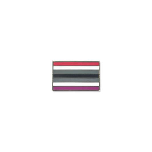 BPD flag lapel pin with six clean horizontal bars in red, white, dark gray, light gray, white, and magenta.