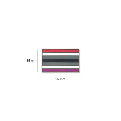 Borderline Personality Disorder flag lapel pin with alternating horizontal stripes of red, white, gray, black, and pink, sized at 25mm by 15mm.