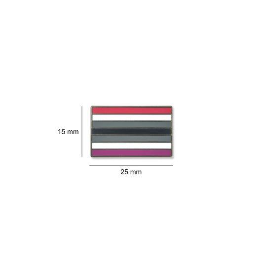 Borderline Personality Disorder flag lapel pin with alternating horizontal stripes of red, white, gray, black, and pink, sized at 25mm by 15mm.