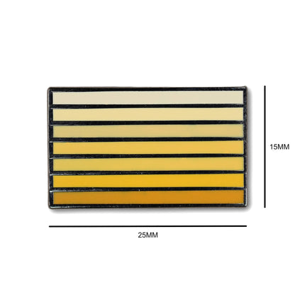 Rectangular patch with horizontal stripes in beige, yellow, and dark yellow on a white background