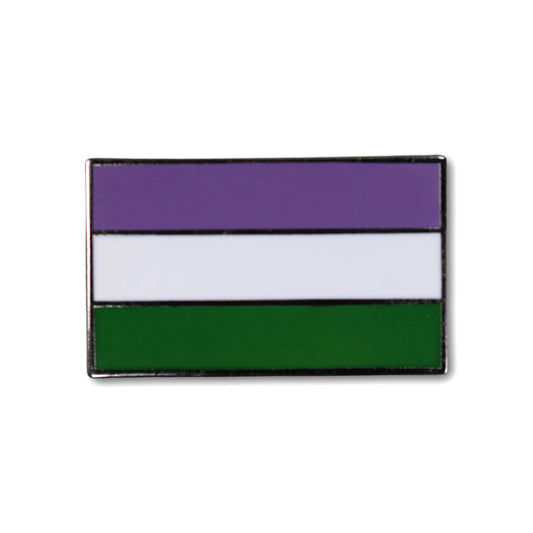 Three-color flag with purple, white, and green on a white background