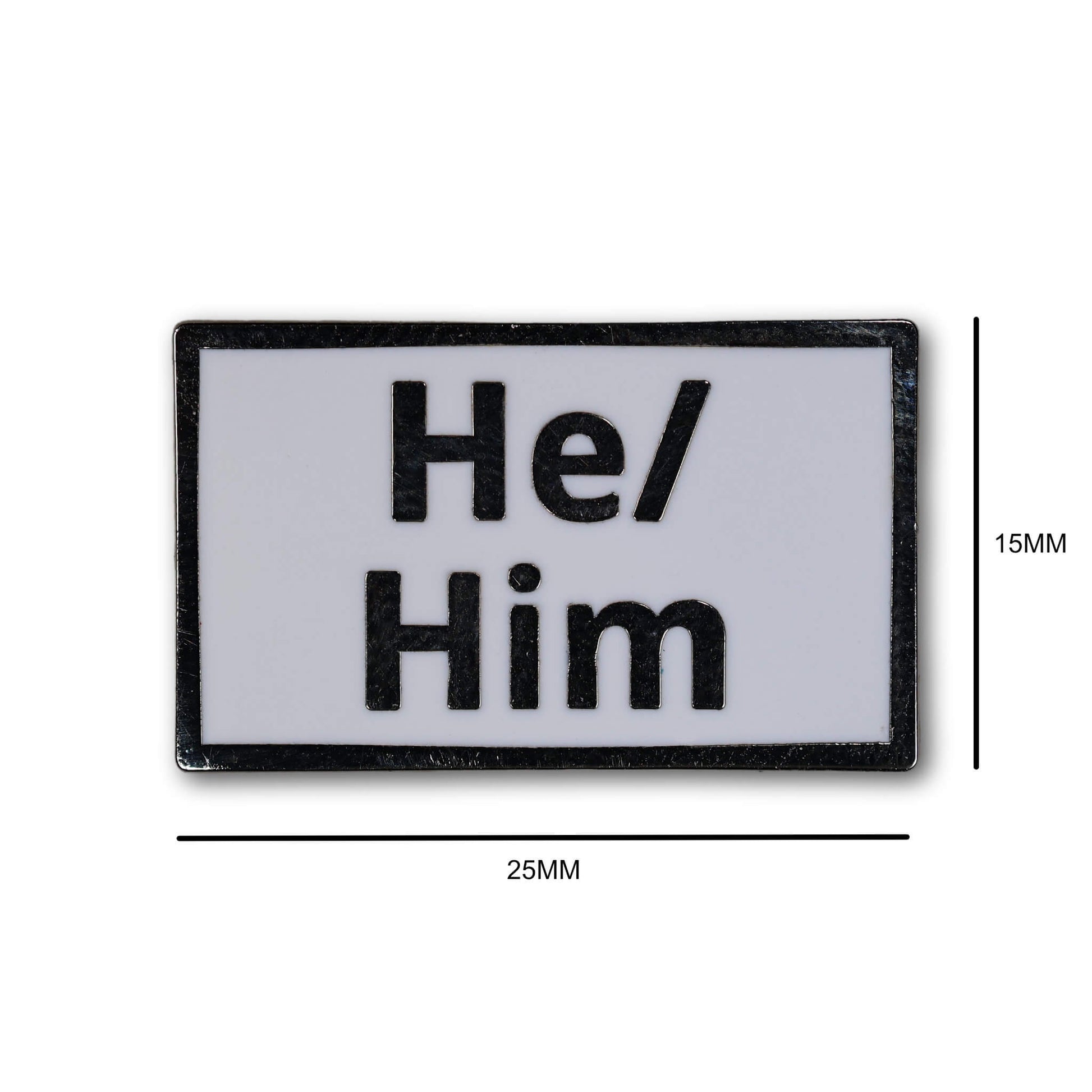 Rectangular patch with 'He/ Him' text on a white background