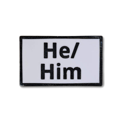 Rectangular patch with 'He/ Him' text on a white background