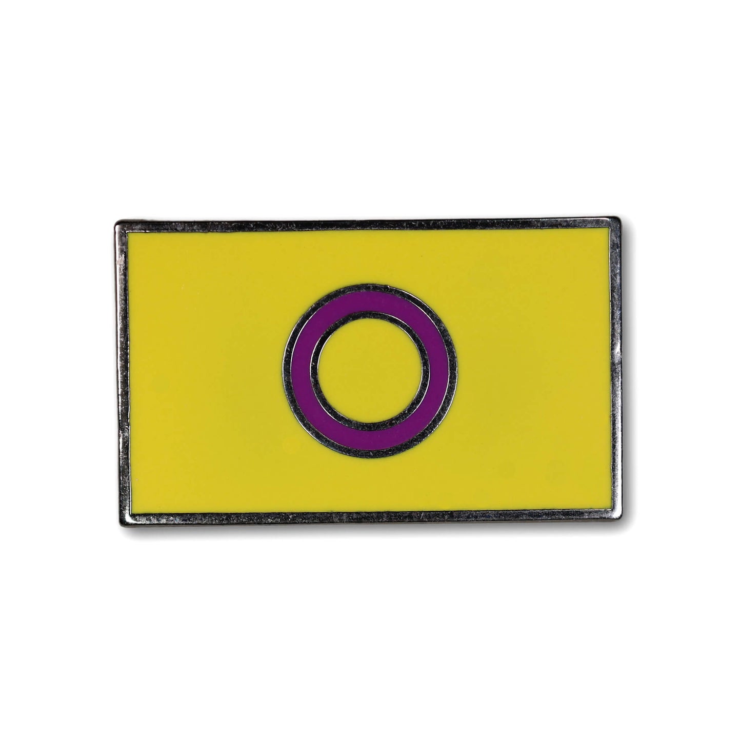 Yellow rectangle with a purple circle in the center on a white background