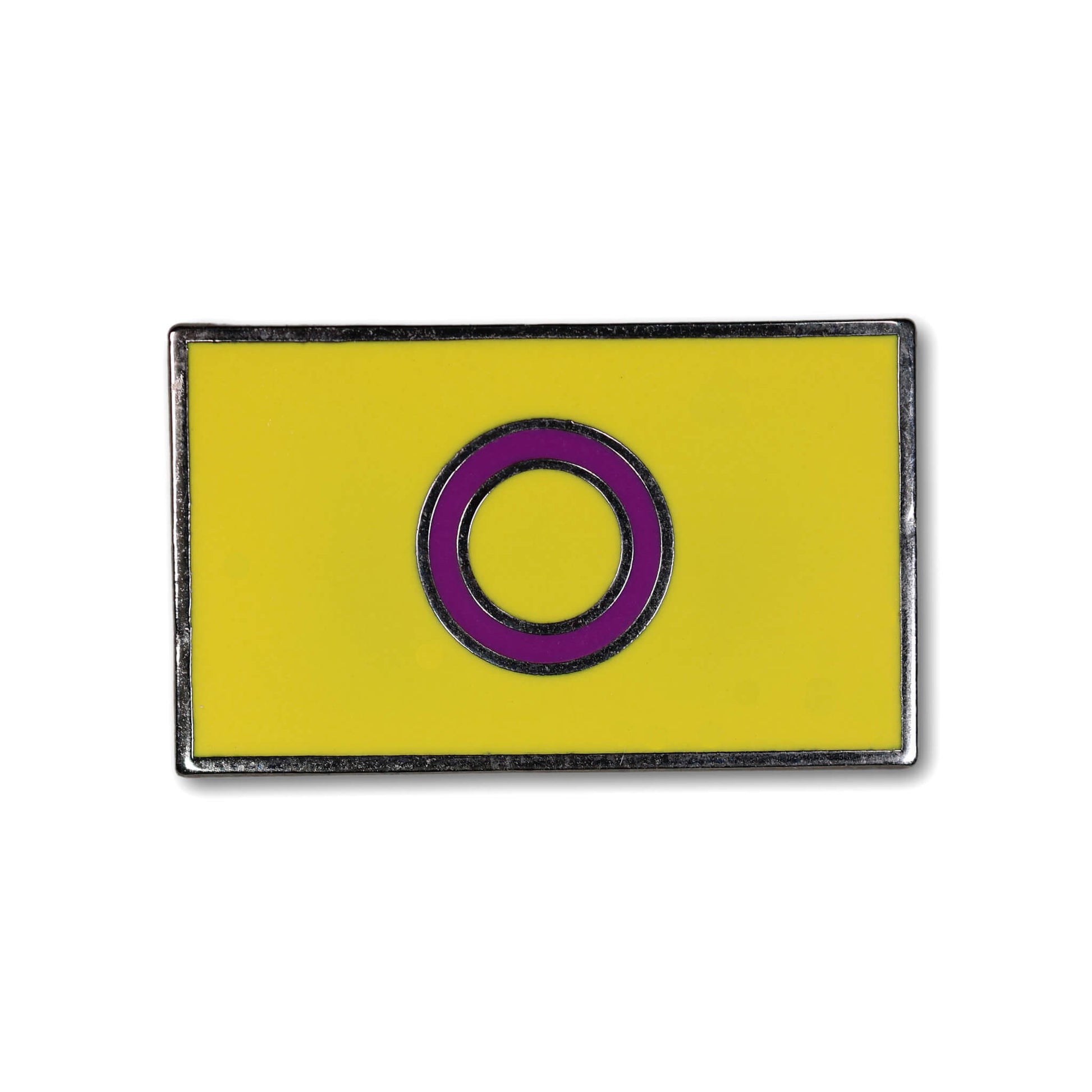 Yellow rectangle with a purple circle in the center on a white background