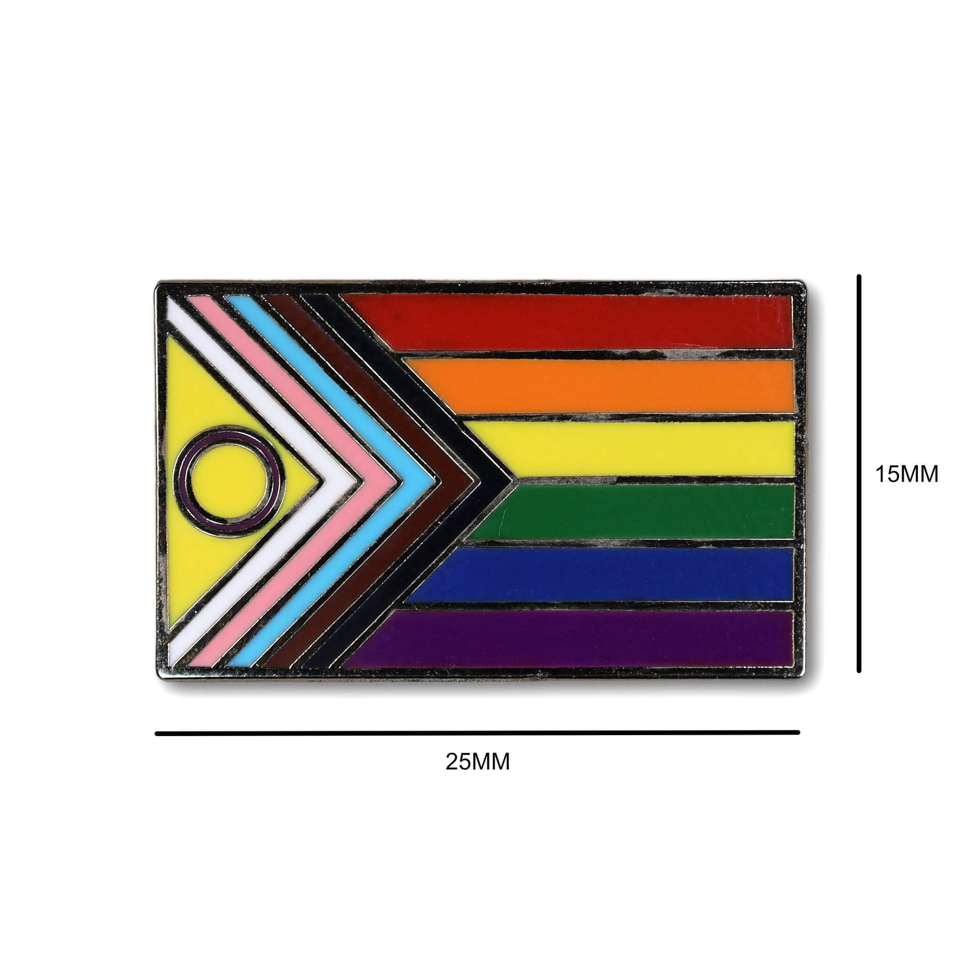 Multicolored geometric design with dimensions on a white background