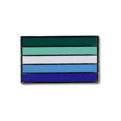 Colorful striped pin with horizontal bars on a white background