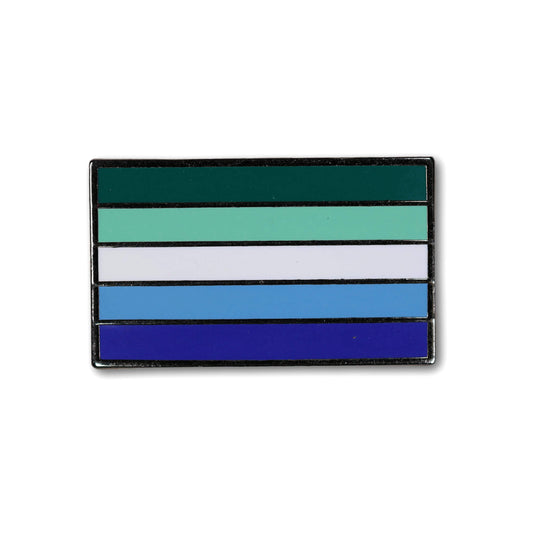 Colorful striped pin with horizontal bars on a white background