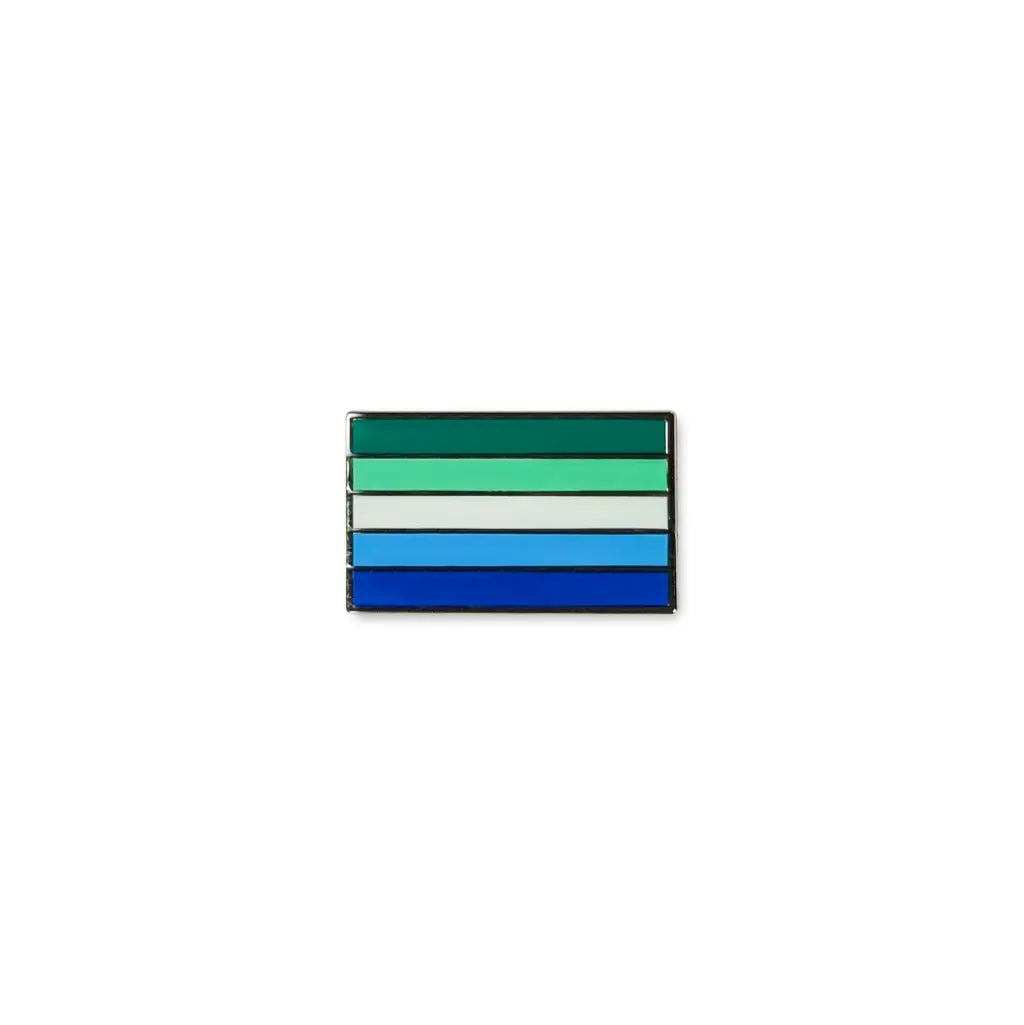 Men love men lapel pin with six horizontal stripes in shades of green, white, and blue.