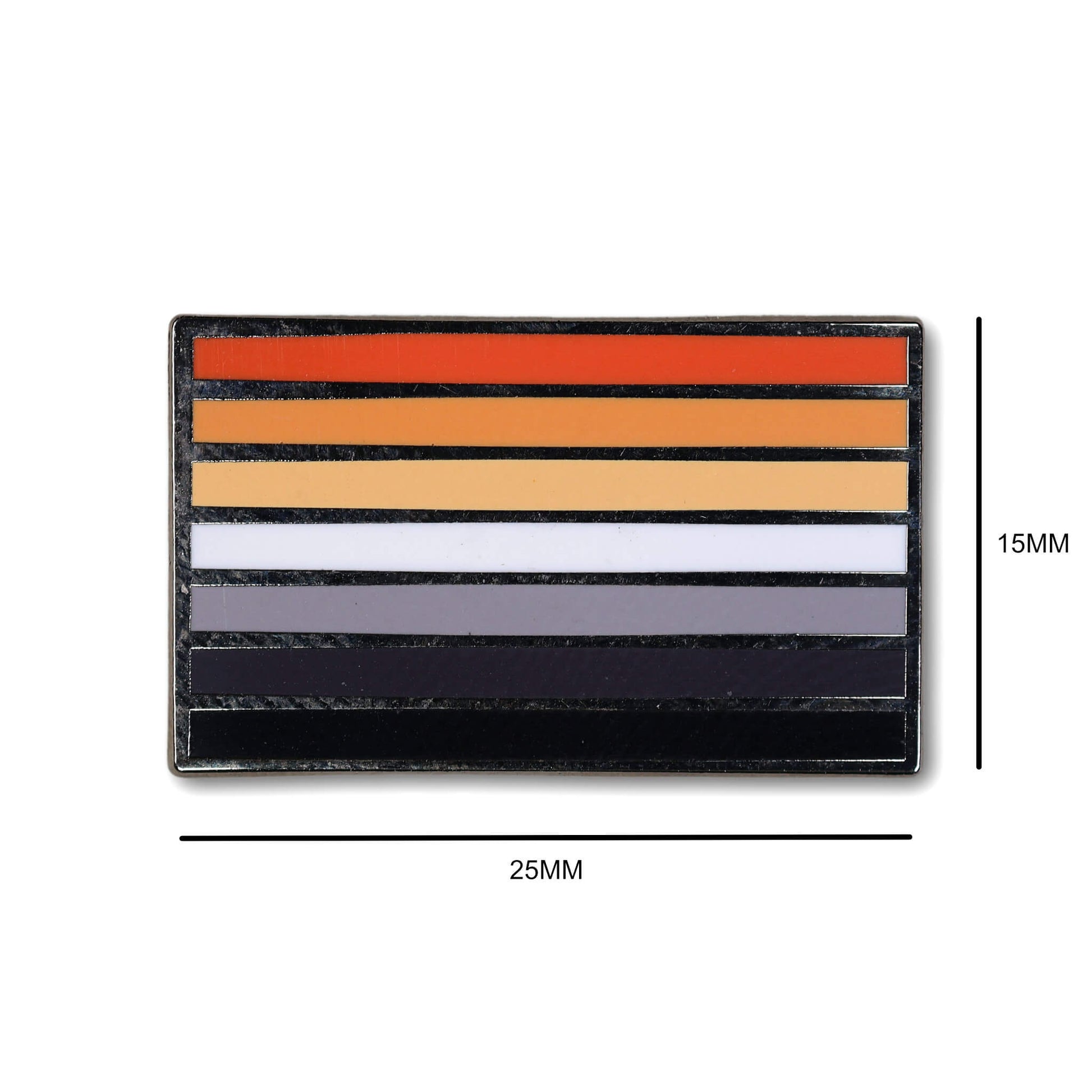Rectangular patch with horizontal stripes in red, orange, beige, white, and black, with dimensions indicated.