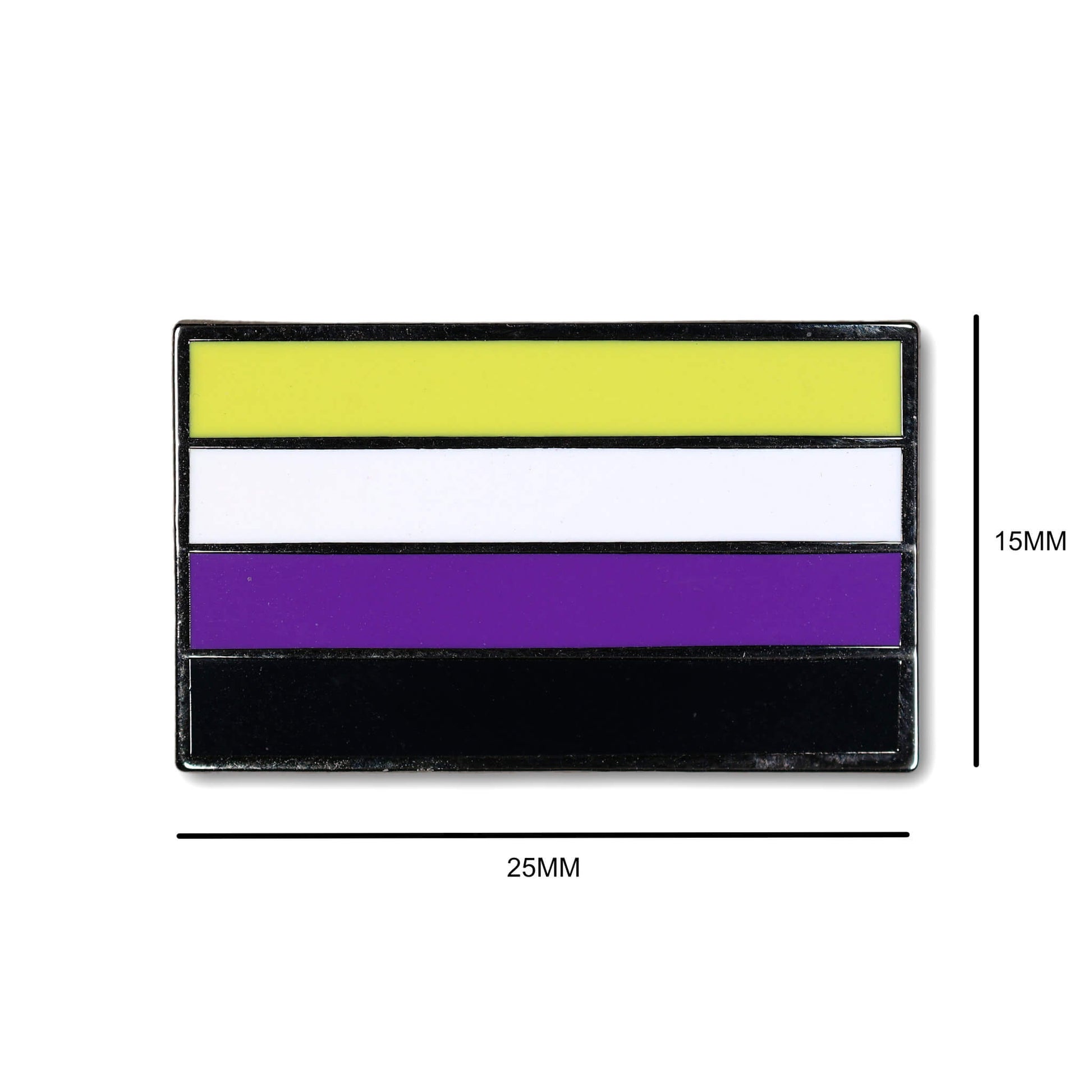 A non-binary pride flag with dimensions on a white background