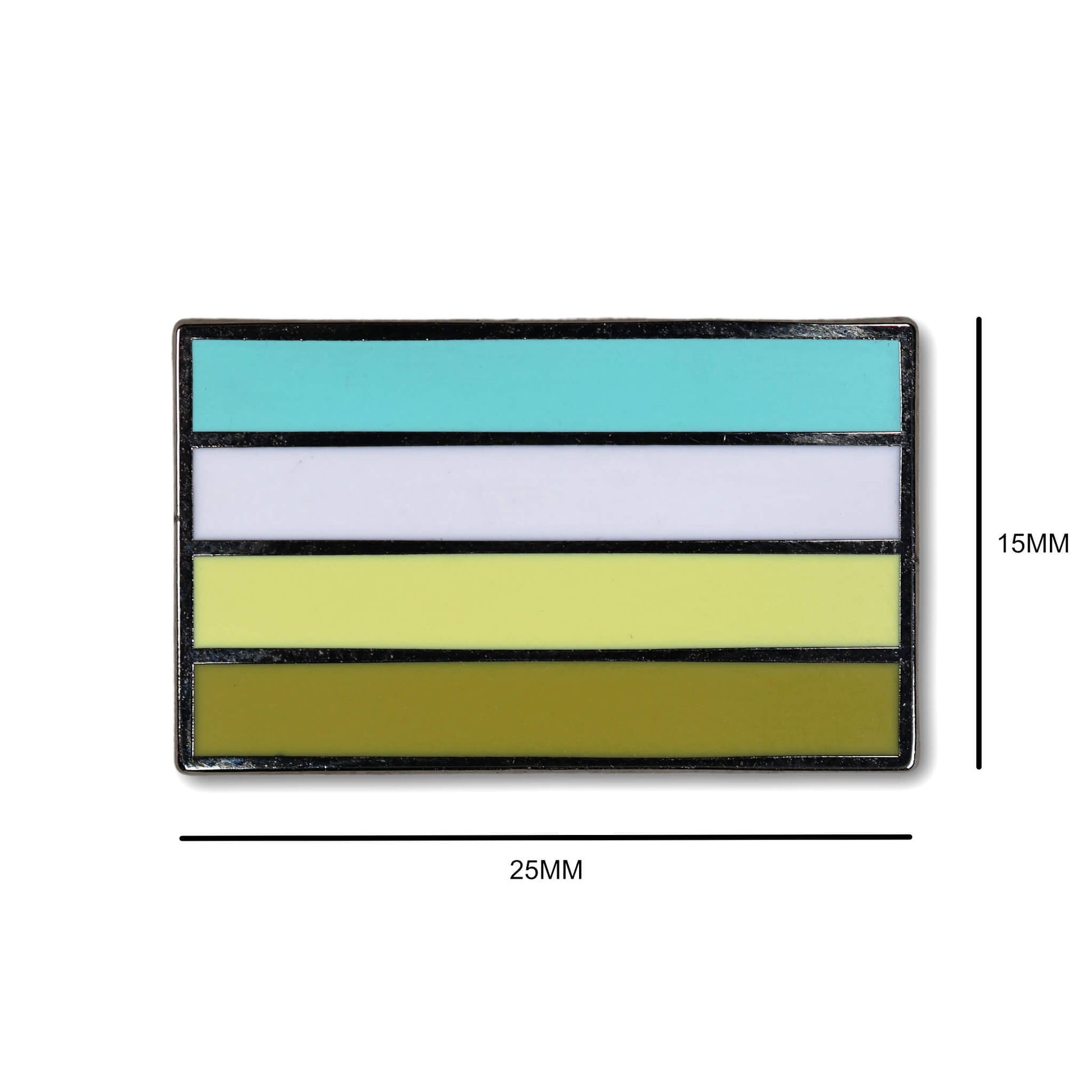 Four-color striped patch with dimensions on a white background