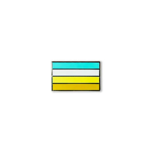 Obsessive Compulsive Disorder OCD flag lapel pin with four bold enamel stripes in teal, white, yellow, and golden brown, symbolizing mental health awareness and support.