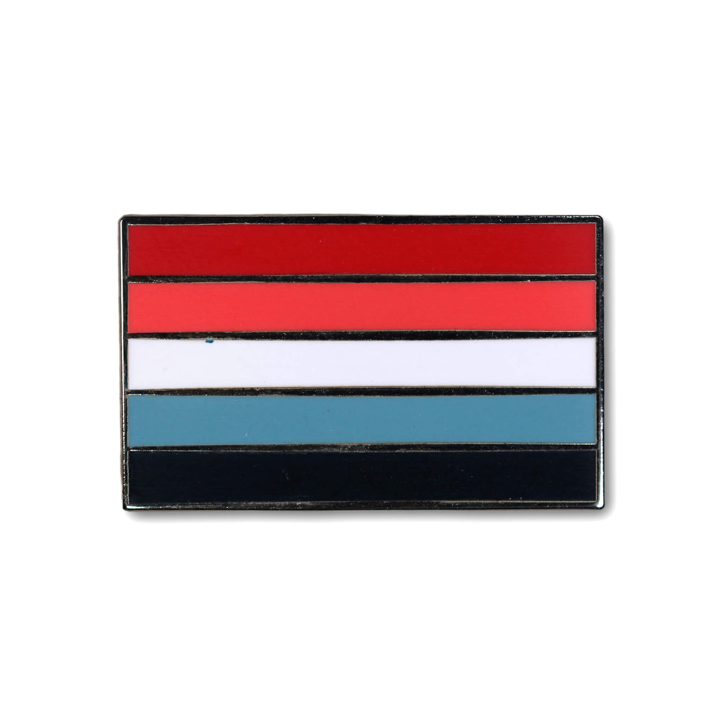 Rectangular patch with horizontal stripes in red, white, blue, and black on a white background