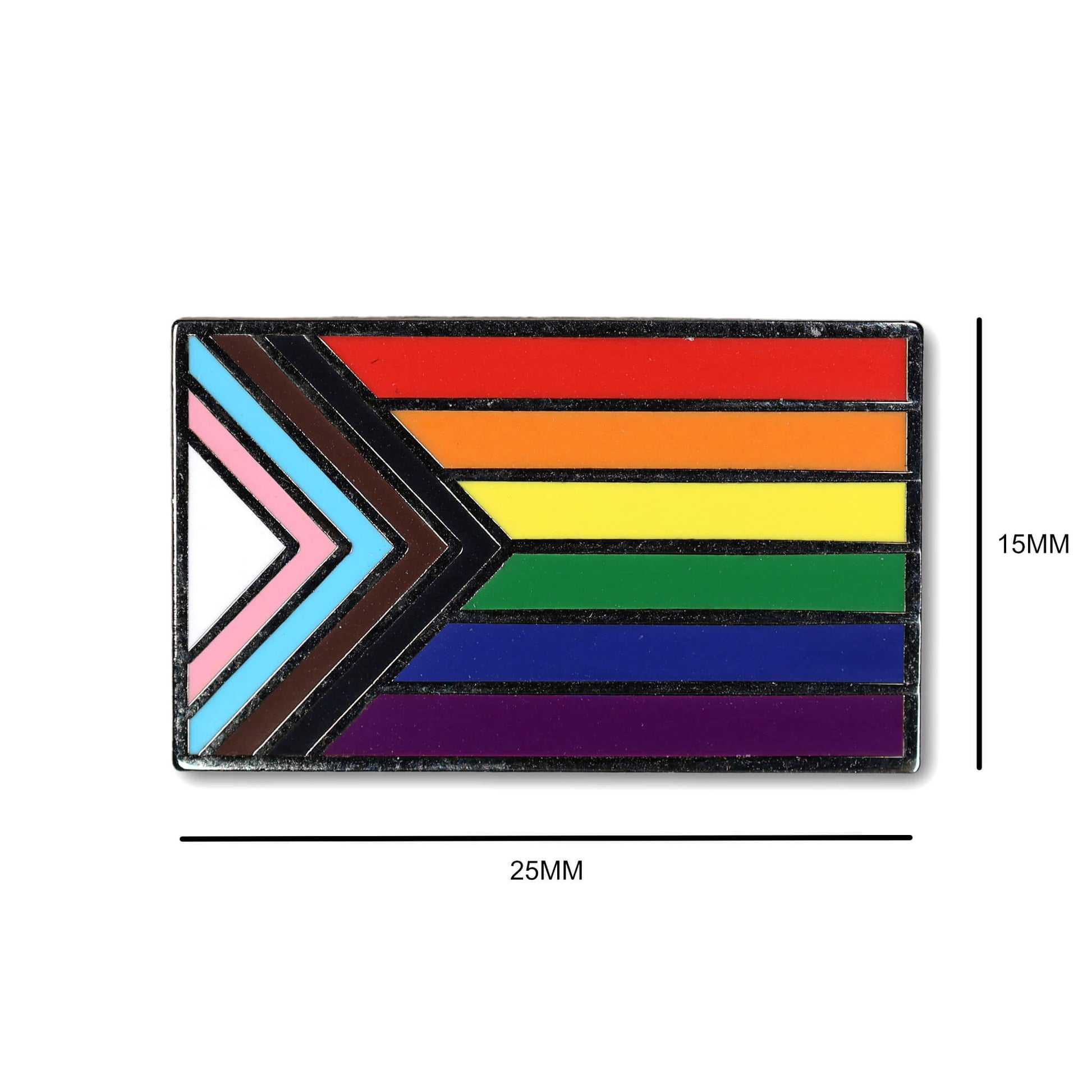 Multicolored striped flag with measurements on a white background