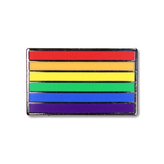 Pins with rainbow flag design on a white background
