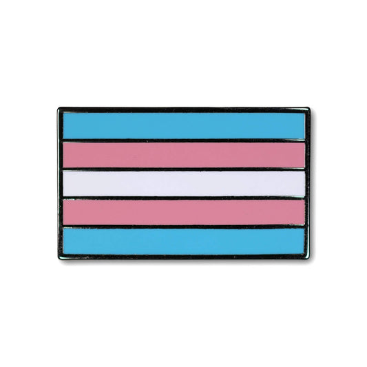 Transgender pride flag enamel pin on a white background