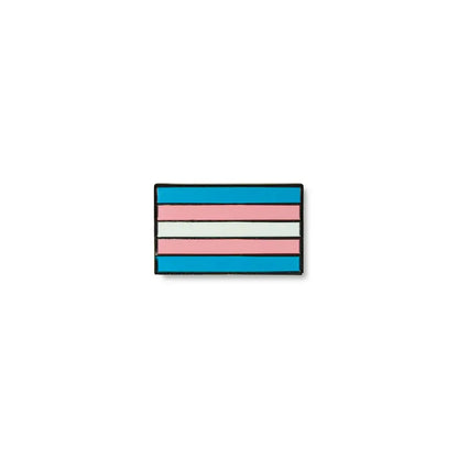 Rectangular transgender lapel pin featuring the transgender pride flag with horizontal blue, pink, and white enamel stripes, symbolizing gender identity and LGBTQ+ pride.
