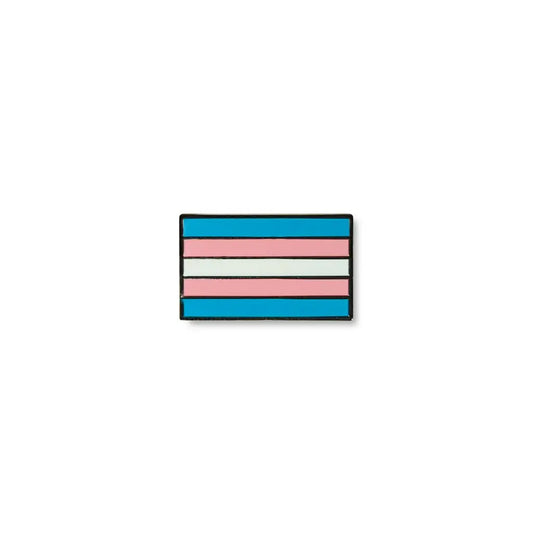 Rectangular transgender lapel pin featuring the transgender pride flag with horizontal blue, pink, and white enamel stripes, symbolizing gender identity and LGBTQ+ pride.