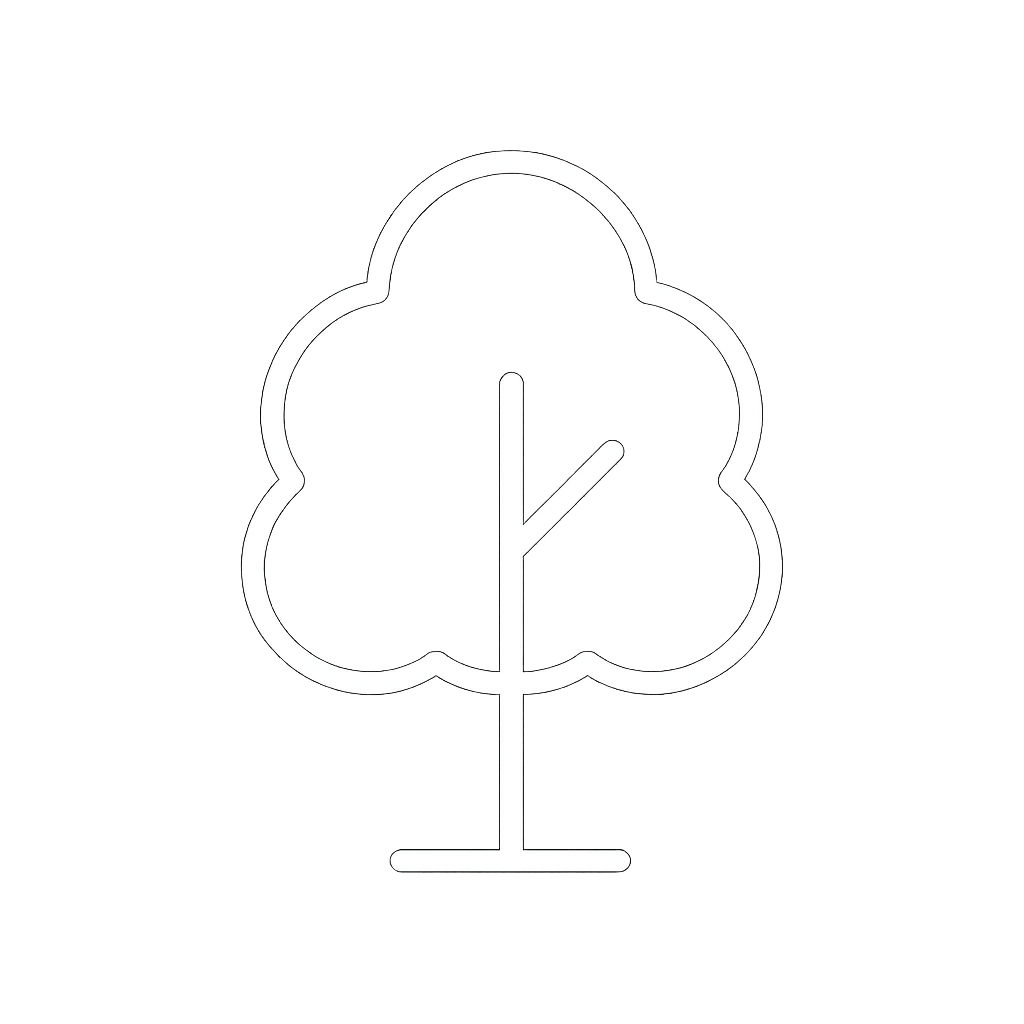 White outline of a tree on a black background